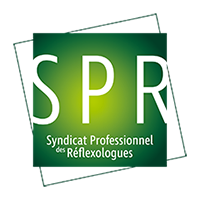 logo du Syndicat professionnel des Réflexologues. SPR. lettres blanches sur fond vert