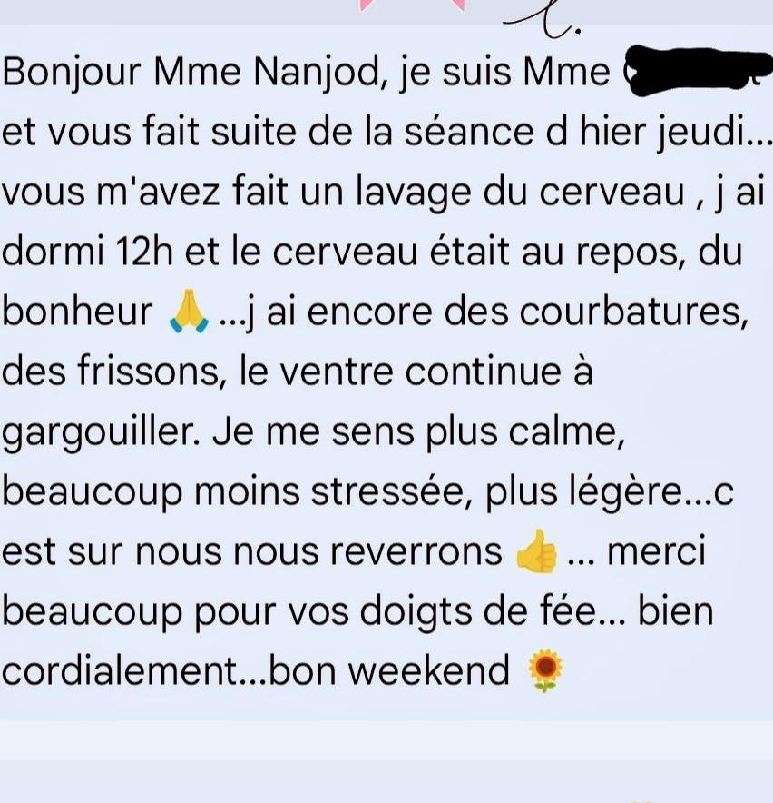 message de retour de séance à Ariane Réflexologie Saint Sébastien sur Loire, Nantes sud