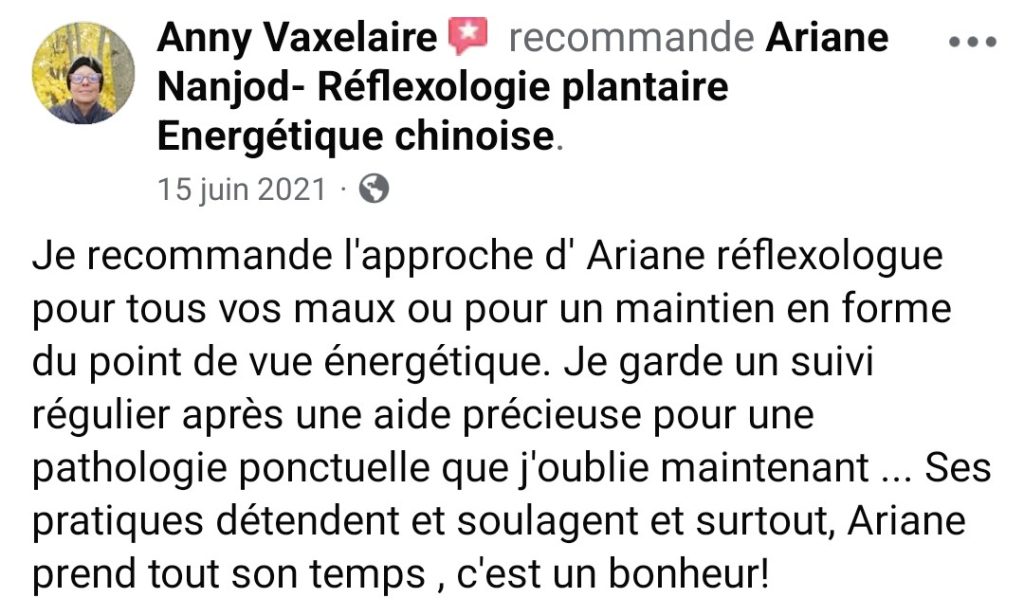 temoignages sur la page Face book d'Ariane Réflexologie Saint Sébastien sur Loire, Nantes sud