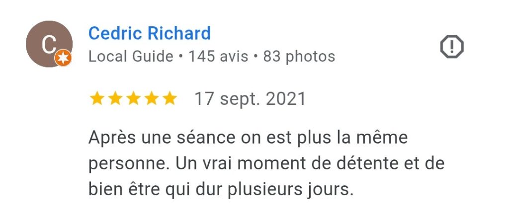 avis 5 étoiles laissé sur Google sur le compte d'Ariane Réflexologie Saint Sébastien sur Loire, Nantes sud