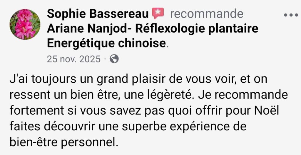 Témoignages sur la page Face book d'Ariane Réflexologie Saint Sébastien sur Loire, Nantes sud