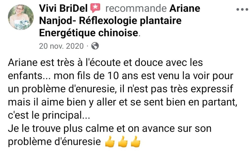témoignages sur la page Face book d'Ariane Réflexologie Saint Sébastien sur Loire, Nantes sud