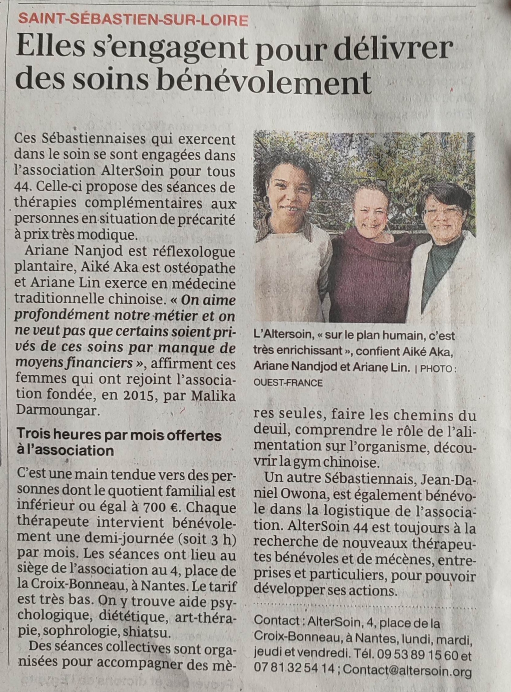 Article de presse, Ouest France 29 avril 2026