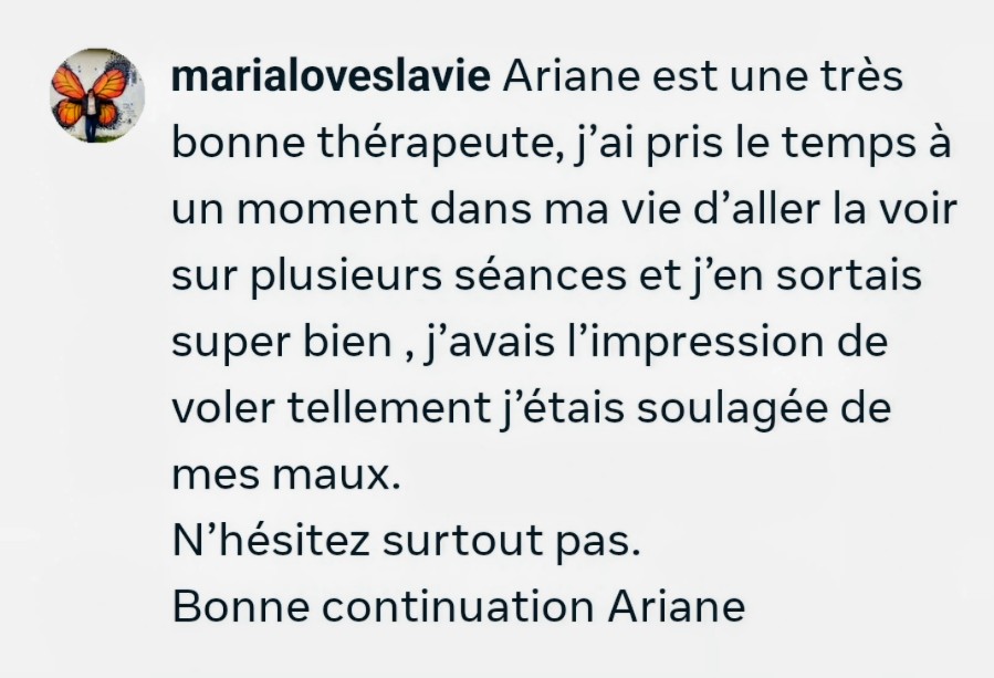 message FB sur le compte d'Ariane Réflexologie Saint Sébastien sur Loire, Nantes sud