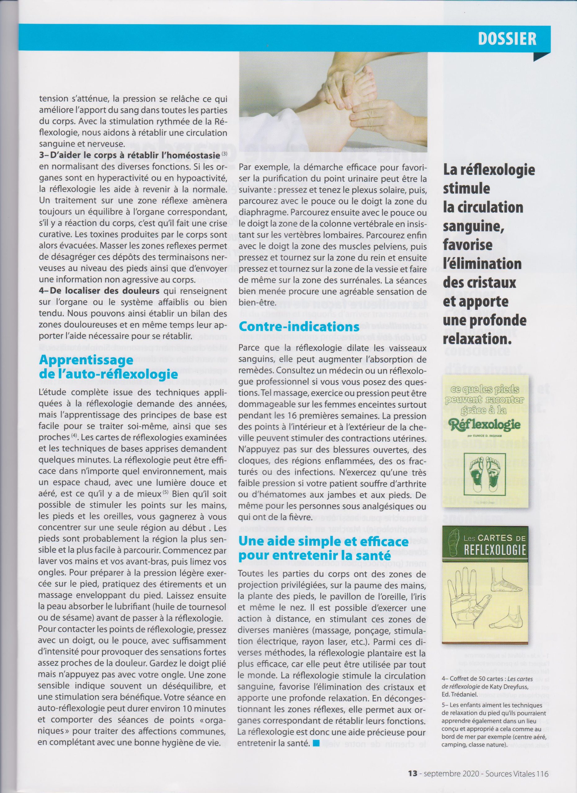 Article du magazine Source Vitale consacré à la réflexologie plantaire et au bien-être global.